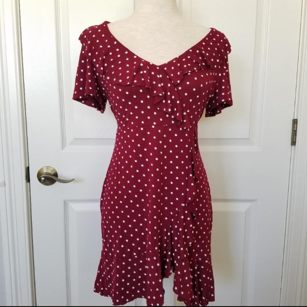 NWT Boohoo Polka Dot Wrap Ruffle Dress Sz 10